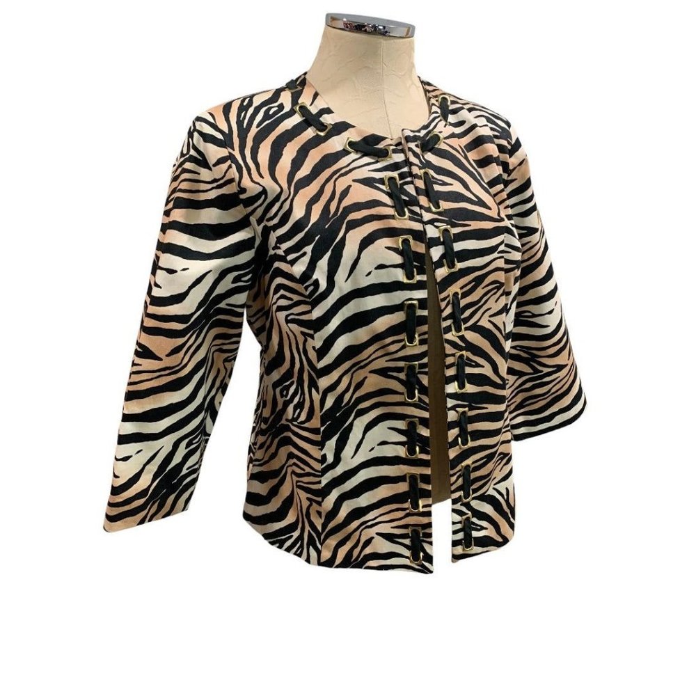 Large Tweeds Women's Tiger Print Jacket Open 3/4 Sleeve